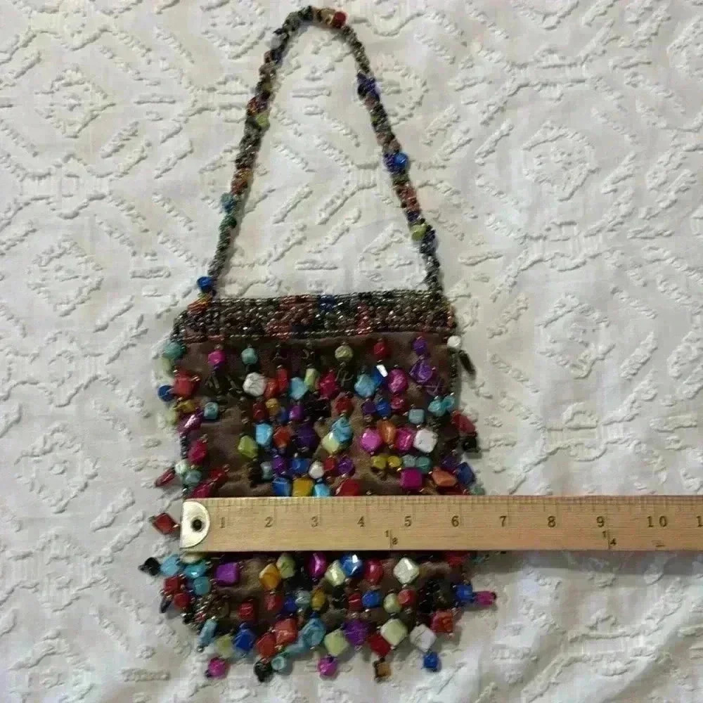La Viola Vintage Multi-Colored Beaded Evening Shoulder Purse - Picture 3 of 7